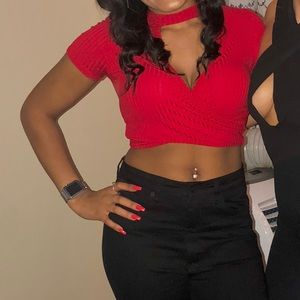 Red cutout crop top